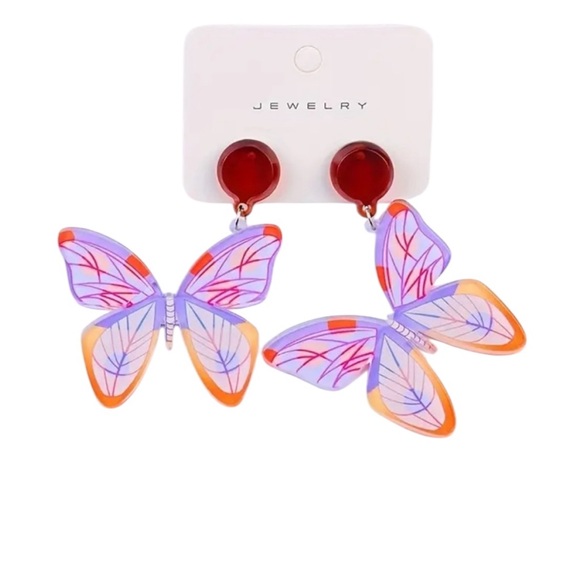 Orange Purple Butterfly Earrings - Picture 1 of 2